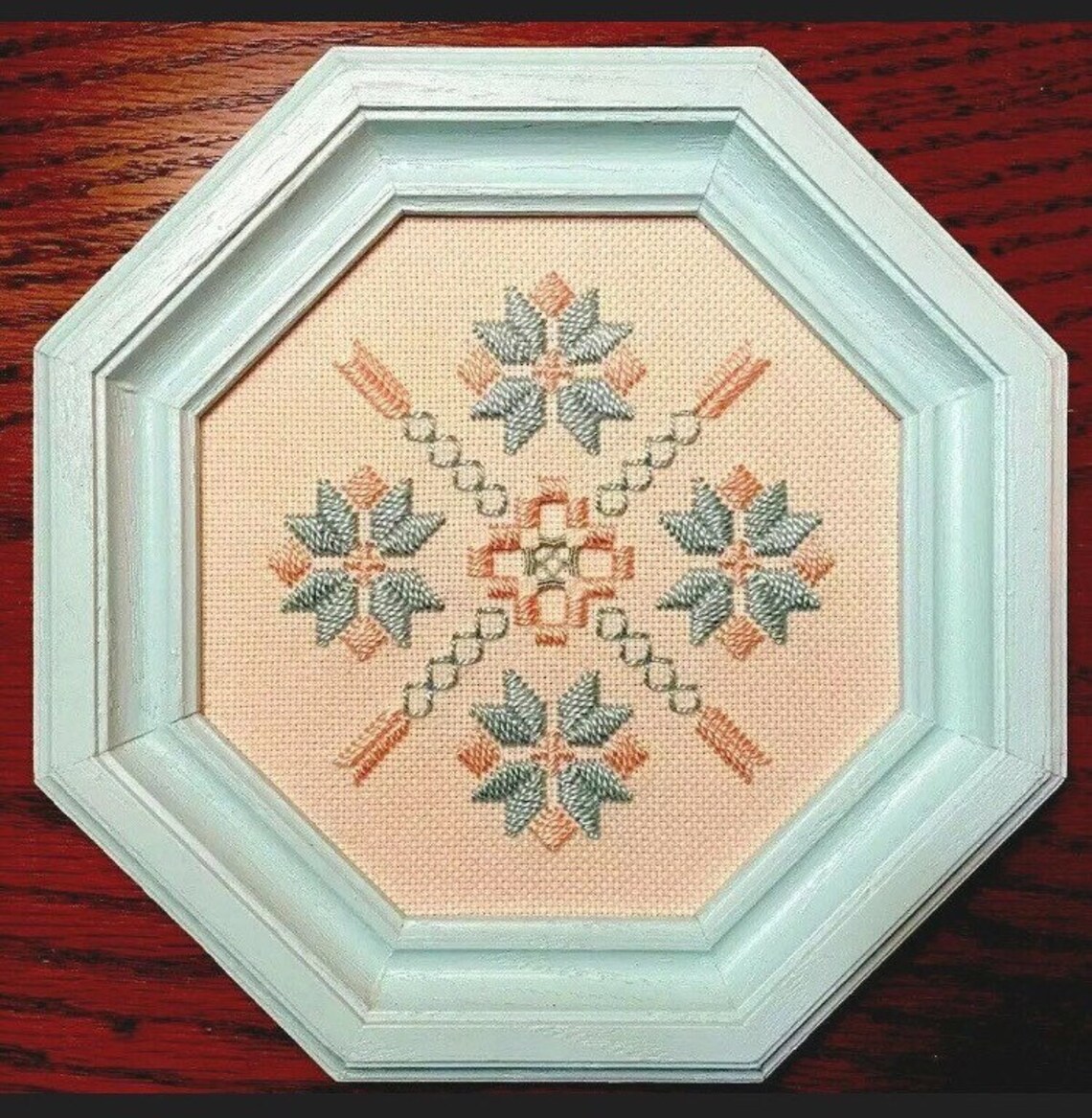 4 piece framed cross stitch folk art Etsy