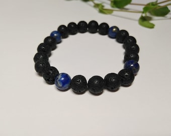 Blue Lapis Lazuli & Lava Stone Crystal Bracelet, Genuine Lava Stone, Blue Lapis Lazuli Crystal, Healing Crystal