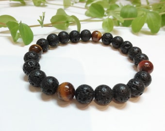 Lava Stone & Tiger's Eye Crystal Bracelet, Genuine Lava Stone, Tiger's Eye Crystal, Healing Crystal