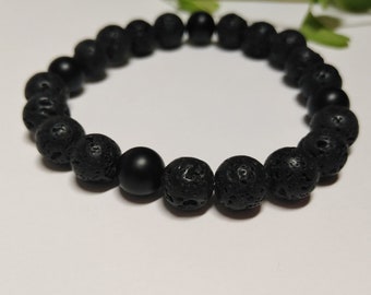 Matte Onyx & Lava Stone Crystal Bracelet, Genuine Lava Stone, Onyx Crystal, Healing Crystal