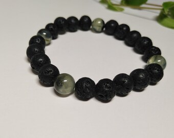 Prehnite & Lava Stone Crystal Bracelet, Genuine Lava Stone, Prehnite Crystal, Healing Crystal