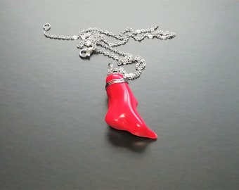 Natural Red Coral Crystal Necklace Pendant, Genuine Natural Red Coral, Healing Crystal