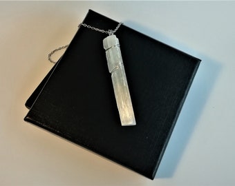 Selenite Crystal Necklace Pendant, Genuine Raw Selenite Crystal, Healing Crystal