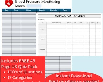 Blood Pressure Log & Medication Tracker – Printable Daily Chart (Instant Download)
