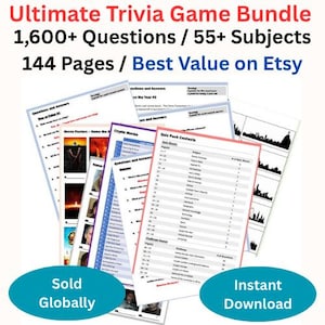 ULTIMATE QUIZ/TRIVIA! Best value on Etsy.  1,600+ questions, 55+ subjects. Instant make your own quiz and challenge games bundle.