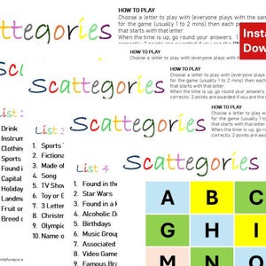 Scattegories Game - 40 Categories, Instant Download, Player Sheets - Family, Work, Sleepover games