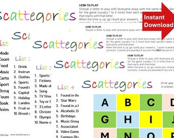 Scattegories-spel: 40 unieke categorieën - familiespelavond (pdf-download)