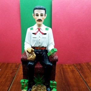 Jesus Malverde  10&quot; statue  Angel of the Poor  sitting on chair religious figurine with money