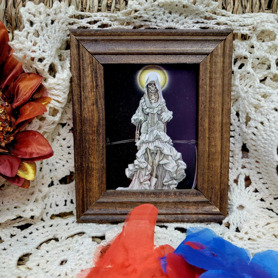 Santa Muerte-holy Death Prayer Card Oracion in Wooden Frame 5x4 Inches - Etsy