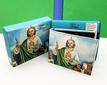Personalized JUDAS TADEO wallet mens Saint Jude wallet engraveable bi-fold  short wallet cartera Handcrafted gift boxed for him