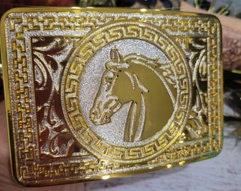 Horse Western belt Buckle Cowboy buckle rectangle Rodeo Horse face buckle jeans  gold tone silver gift item for him fathers day,  Christmas