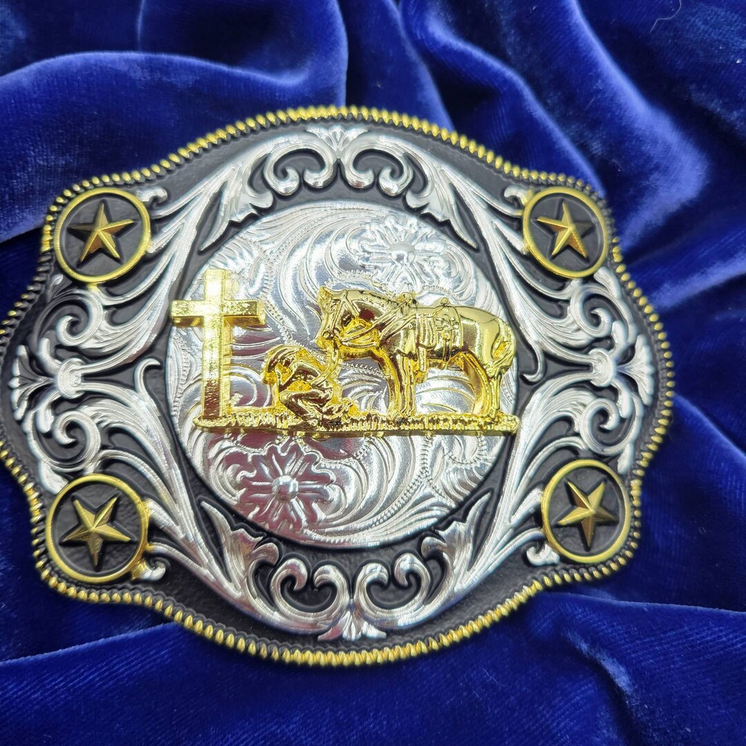 Praying Cowboy Western Belt Buckle Gold Silver Heavy Black Etsy