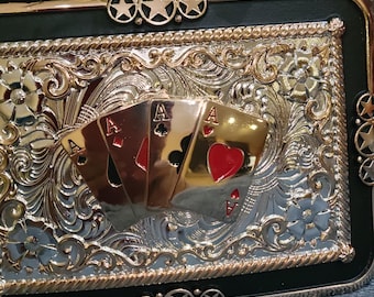 Four spades Western belt Buckle Rose gold  Silver Heavy  accents jeans accessory rodeo cowboy concho buckle