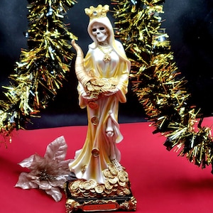 White SANTA MUERTE statue Santisima Muerte 12 inch  Holy Death Grim Reaper on money coin