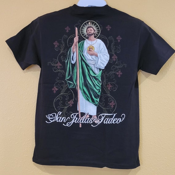 San Judas Tadeo T Shirt Saint Jude Glitter Tshirt Medium, Black