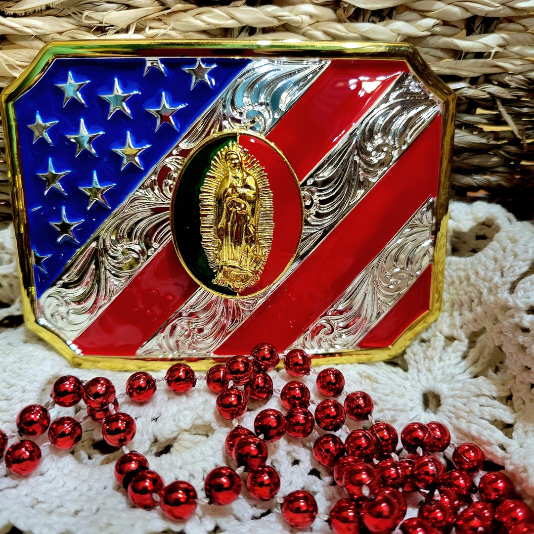 Virgen De Guadalupe Western Belt Buckle Patriotic Buckle Gold Silver ...