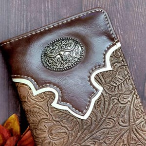 Cartera Western personalizada Longhorn, cartera de vaquero para hombre, cartera plegable Western, cartera rodeo texana, aspecto labrado, cuero sintético, regalo grabado