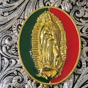 Virgen de Guadalupe belt buckle our lady of Guadalupe belt buckle virgen Mary belt buckle silvertone 4 x 3.5 inches silver and gold tone immagine 2