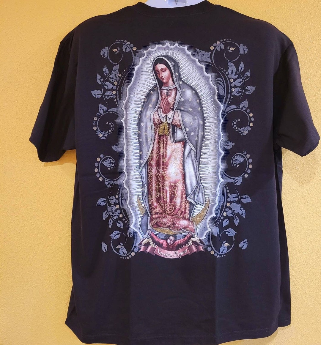 Virgen De Guadalupe T-shirt Nuestra Reyna Black With Glitter Size Large ...