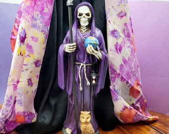 SANTA MUERTE Purple Statue 11", Santa Muerte Holy Death figurine Grim Reaper