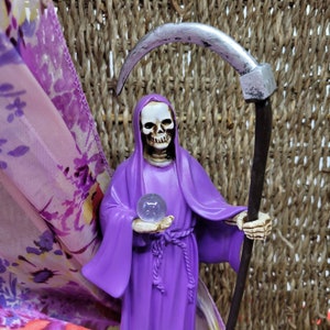 SANTA MUERTE Purple Statue 9", Santa Muerte Holy Death statue Grim Reaper