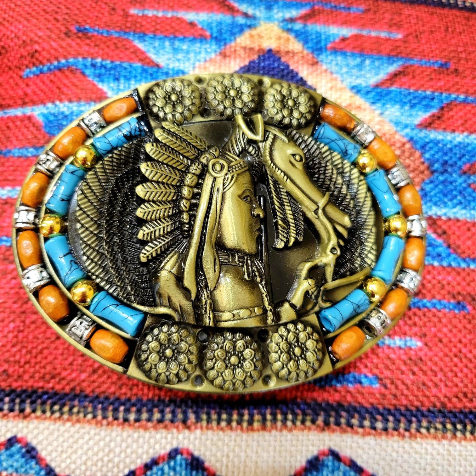 SOUTHWESTERN BEADED CIRCULAR BELT BUCKLE native american beaded belt buckle products for sale | eBay main image 2