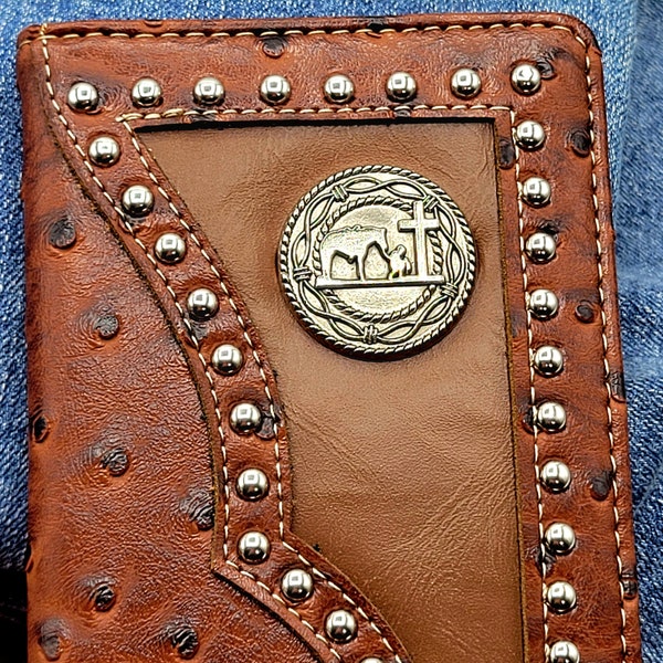 Praying Cowboy Men Wallet Western Bifold Check Book tooled look faux leather Gift for Valentines, Christmas, Graduation,  Birthday