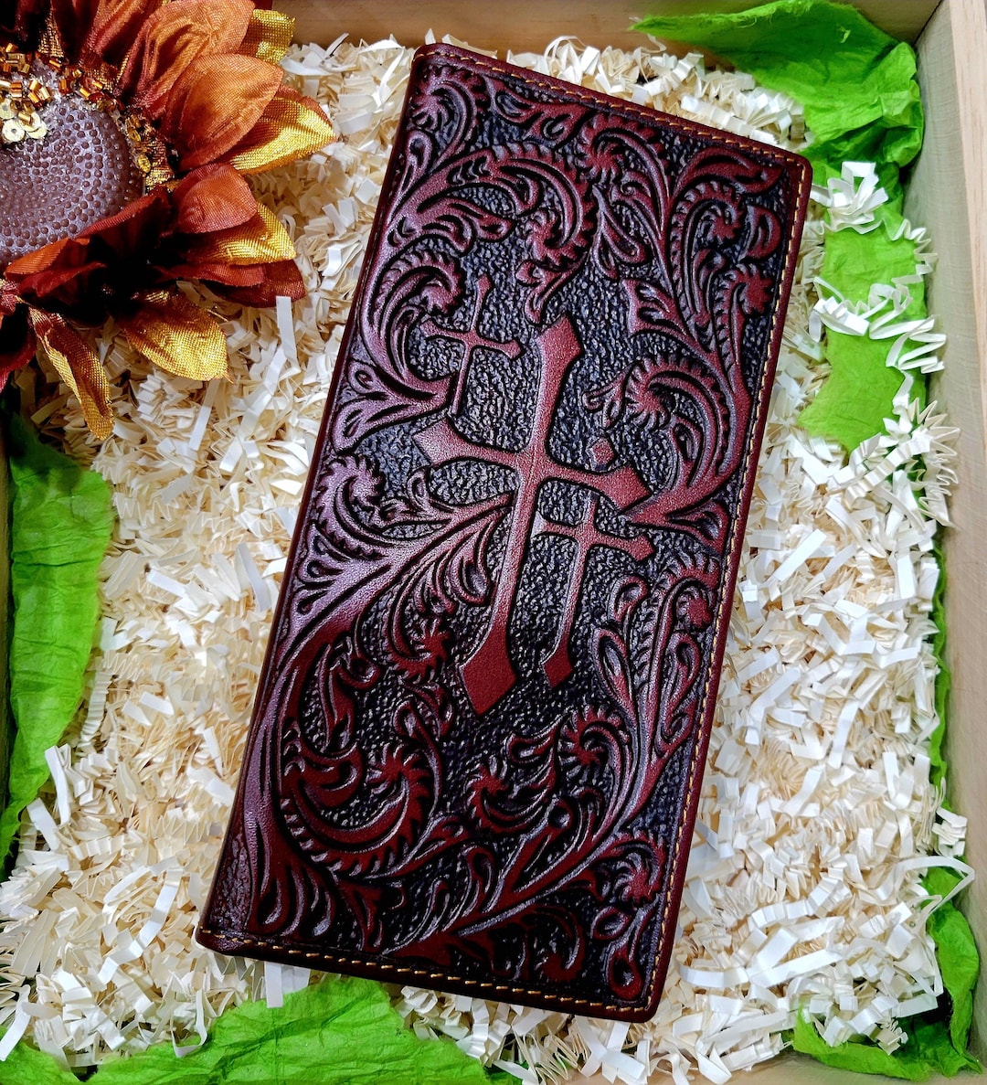 Cross Western Wallet Genuine Leather Religious Bifold Wallet Embossed ...