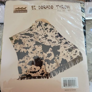Western Cow Print blanket with cowhide fringe Beige Brown