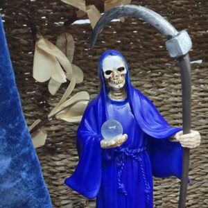 SANTA MUERTE Blue Statue 9", Santa Muerte Holy Death statue Grim Reaper