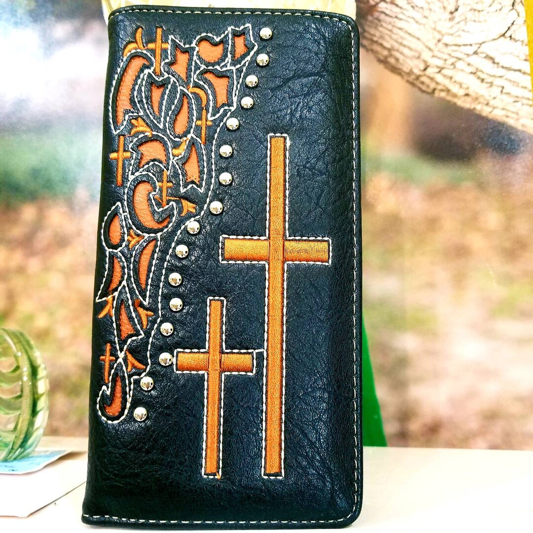 Personalized Cross Wallet Western Bifold Long Wallet With Cutouts and ...