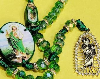 San Judas Tadeo Rosario Necklace crystal beads Rosary Saint Jude 10mm green  shiny rosary saint jude