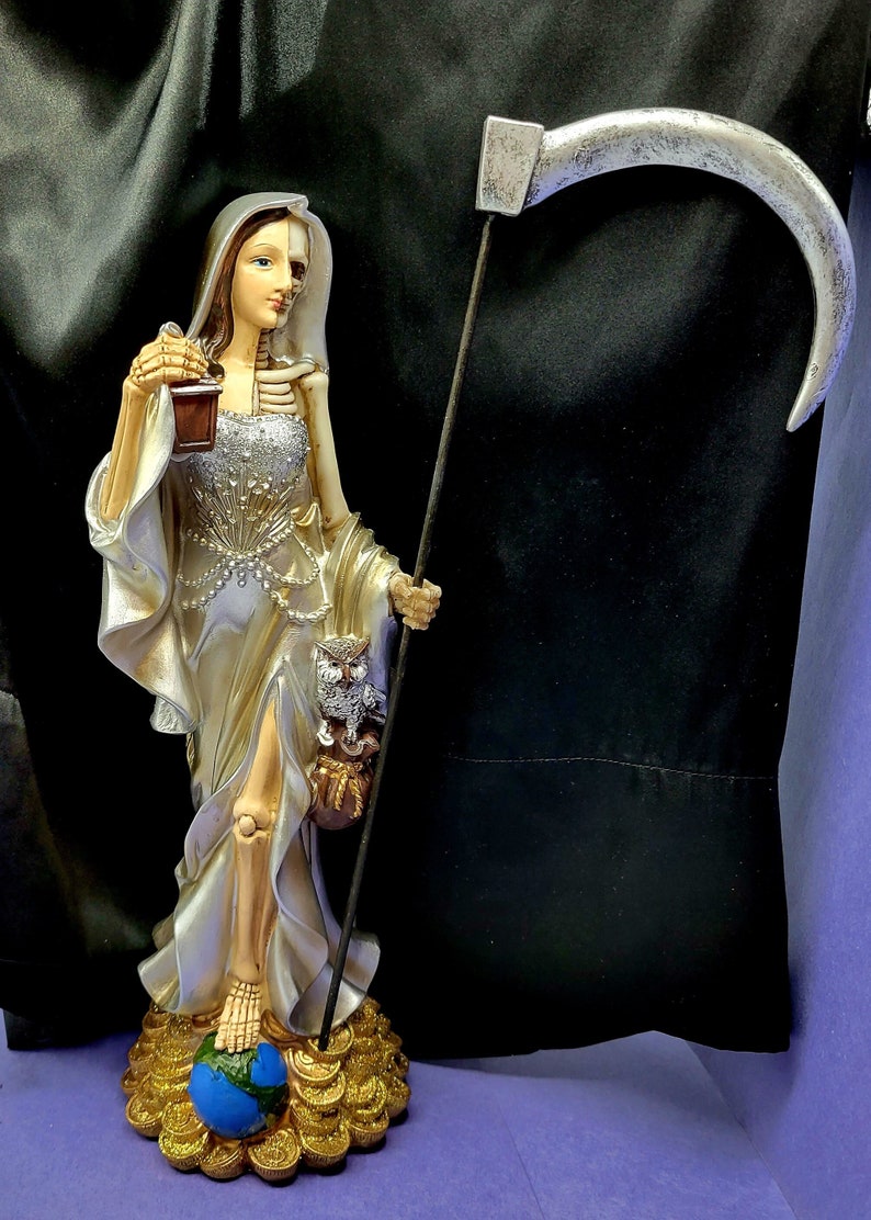 thumbnail image 2 of 12 Inch Santa Muerte White Blessed Statue - Holy Death Figure, Handmade In Mexico 2 of 4