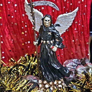 SANTA MUERTE Black Statue 12 inch with Wings  Grim Reaper figurine Holy Death statue