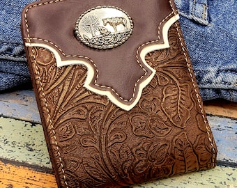 Praying Cowboy Wallet Western Bifold  short bifold wallet embossed Faux Leather jeans rodeo cowboy wallet personalizable gift engraveable