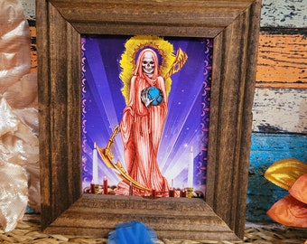 Santa Muerte-Holy Death Prayer Card- Oracion  In Wooden Frame 5x4 Inches