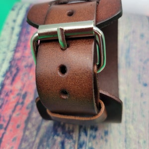 LHUOSN Brown Leather Cuff Bracelets - 2 Inch Wide Adjustable Men's Wristband, Punk Rock Style, 8-9.5 Inch - View #7