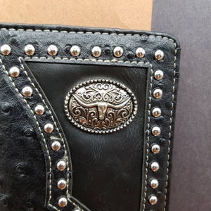 Personalized Longhorn concho Wallet Western texas style mens wallet Bifold black, credit card holder engraveable gift  for him