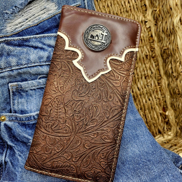 Praying Cowboy Men Wallet Western Bifold Check Book tooled look faux leather