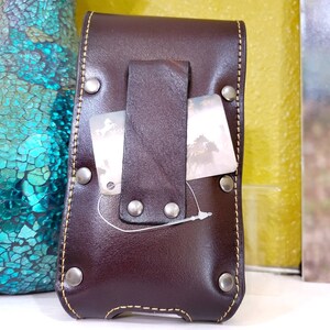 Praying Cowboy phone holster Genuine Leather Belt Loop Cell Phone Holder Holster Case coffee color image 3