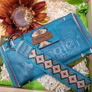Cartera vaquera navajo personalizable para mujer Wrangler Western, billetera plegable azteca, organizador de dinero, billetera turquesa y multicolor, artículo de regalo
