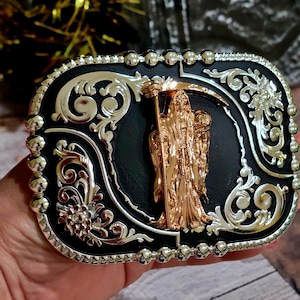 Vintage Boho Filigree Style Black & Antique Silvertone Square Link Belt 44\