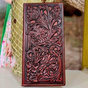 Cartera occidental Cartera de rodeo de cuero genuino Cartera de dos tonos cortada con láser Cartera de vaquero plegable marrón y tostado hecha a mano Regalo para hombres