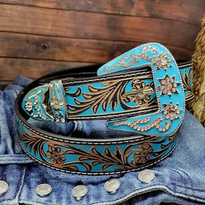 Vintage White diamonds belt distressed turquoise 36\