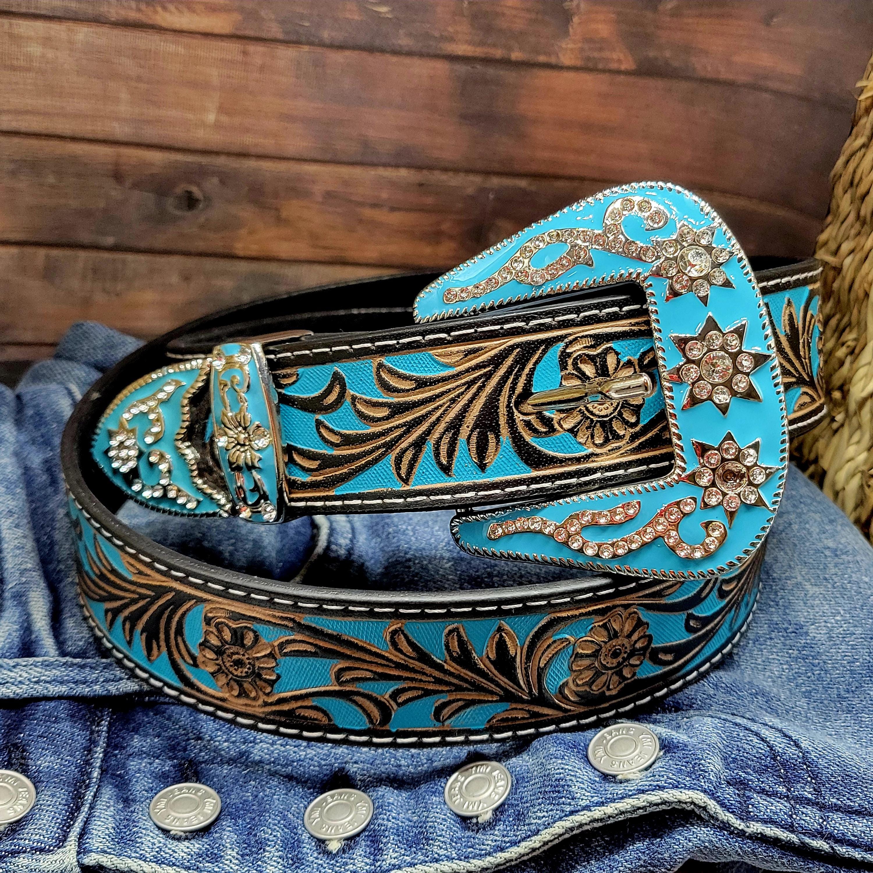 Turquoise Studded Leather Belt - Etsy display picture 2