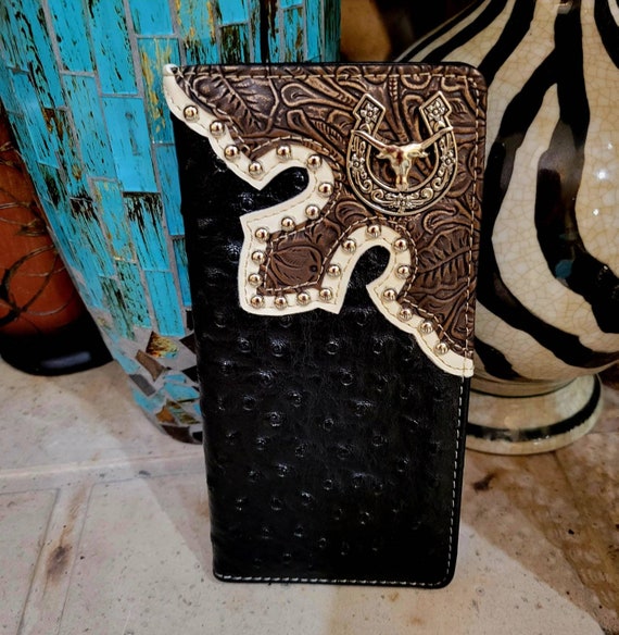 Longhorn Horseshoe Wallet Mens Western Bifold Check Book Etsy