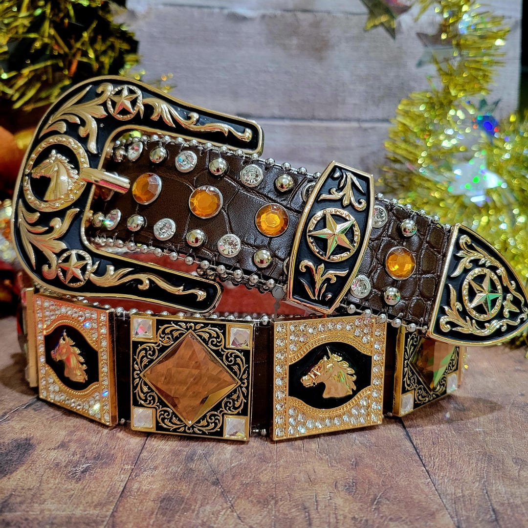 Horse Western Belt Genuine Leather Rhinestone Studded Size  display picture 1