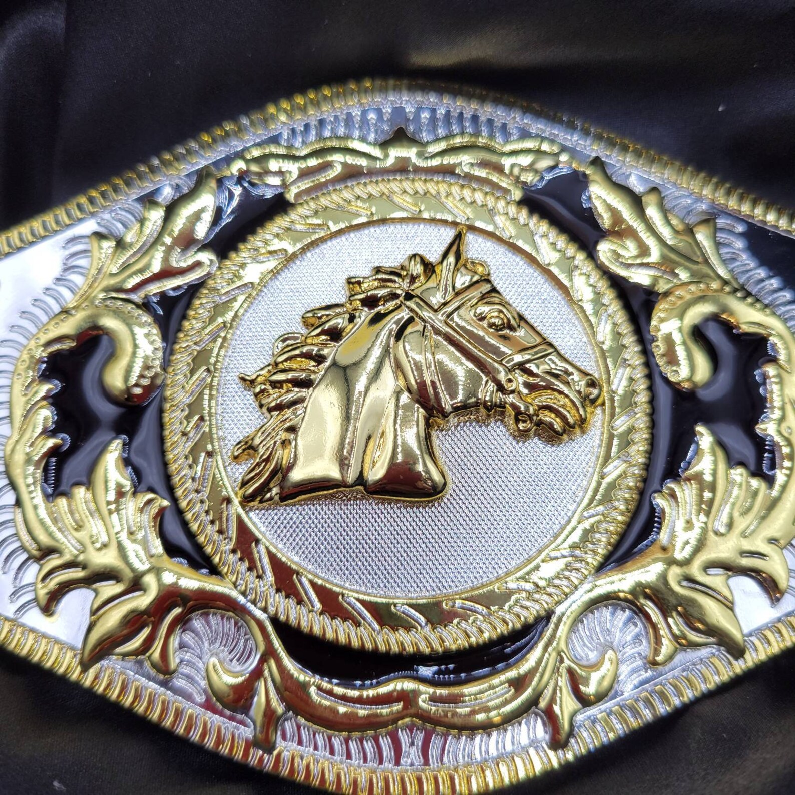 Western Horse Belt Buckle Long Rodeo Biker Buckle Gold Silver Etsy