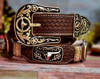 Black Leather Western Belt Braided Basket Weave With Silver  display picture 1
