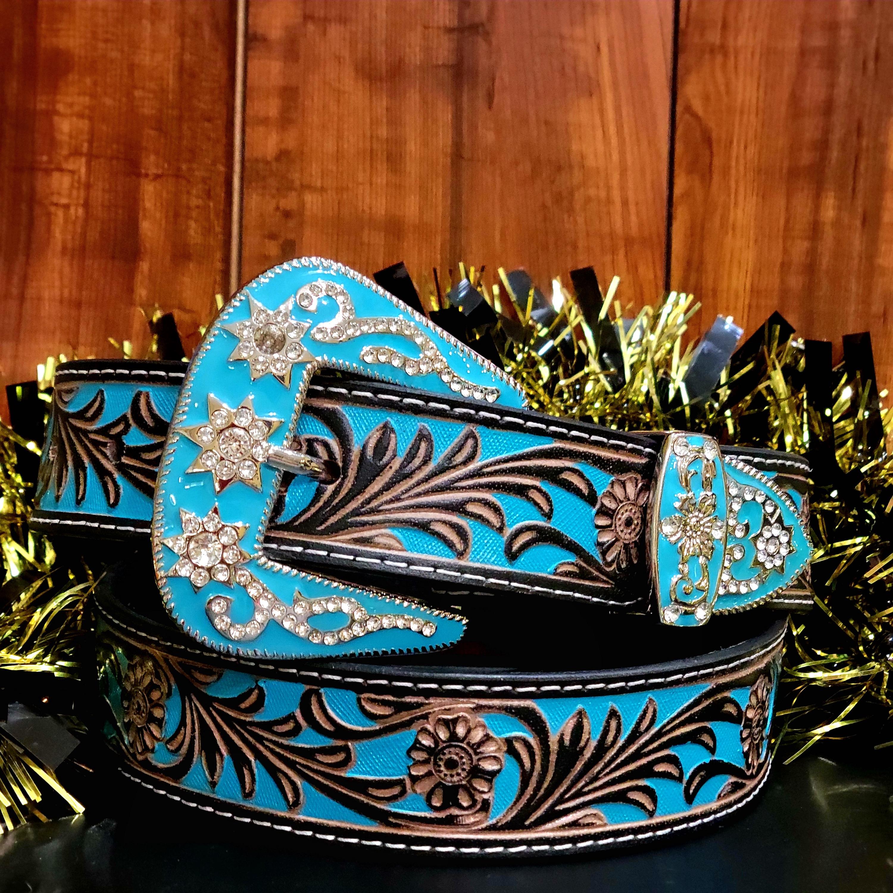 Cowgirl Turquoise Western Belt, Handtooled Genuine Leather Womens Rodeo — free download